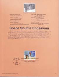 USA - Filatelia - 10 kpl ensipäiväleimattuja (FDC) valmiita kokoelmasivuja, joissa julkaisutiedot postimerkeistä.1995. Mukana avaruussukkulat Challenger ja Endeavour