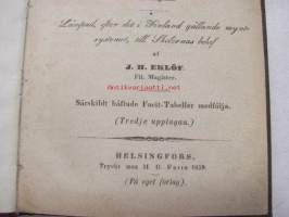 Lärobok i Räknekonsten Med Talrika Öfning-Exempel...Lämpad, efter det i finland gällande myntsystemet, till Skolornas behof, Helsingfors 1859, tryckt hos H.G. Friis