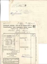 Kunnallisverot Turun kaupungissa tuloista vuonna 1917 - firmalomake 2 kpl erä