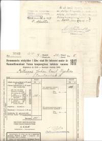 Kunnallisverot Turun kaupungissa tuloista vuonna 1917 - firmalomake 2 kpl erä