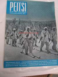 Peitsi 1959 nr 12, panssariase ja sen tulevaisuus, veljekset Karhumäki, Kamikaze japanilainen itsemurhalentäjä kertoo kohtalostaan. Mannerheim Suomen