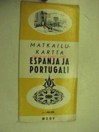 Matkailukartta Espanja ja Portugali WSOY / Foldex 1958