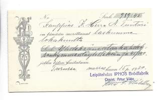 Ipnos Oy Turku  kuitti 1930  - firmalomake