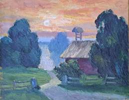 Uusivirta  "Karjalasta"  öljyväri kankaalle sign Uusivirta  -49,  kuvakoko 30x40   cm