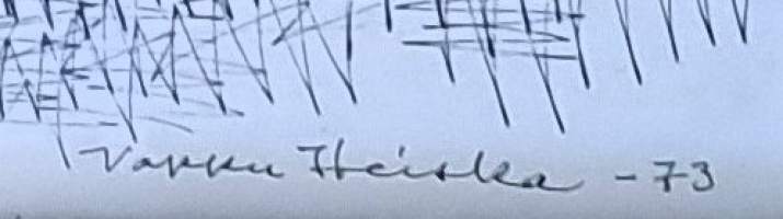 Vappu Heiska, " Maisema" tussipiirros sign 1972 koko 35x46 cm  kehystetty