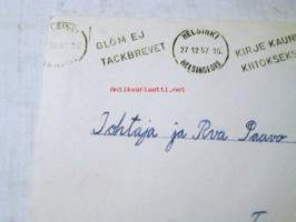 kirjekuori kirje kaunis kiitokseksi 27.12.1957