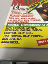 Mega Star julistelehti 1987 no 2 Sisältää julisteita 14 kpl + postikortit takasivulla. Maailman upein Hevi/Glam-albumi. Katso kuvat