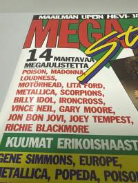 Mega Star julistelehti 1987 no 2 Sisältää julisteita 14 kpl + postikortit takasivulla. Maailman upein Hevi/Glam-albumi. Katso kuvat