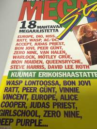 Mega Star julistelehti 1986 no 1 Sisältää julisteita 18 kpl + postikortit takasivulla. Maailman upein Hevialbumi. Katso kuvat