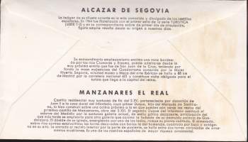 FDC – España. Alcázar de Segovia ja Castillo de Manzanares el Real, Madrid. Ensipäiväleima: Primer día de circulación, 13.6.1966.