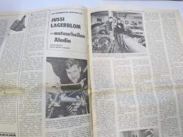 Vauhdin maailma 1967 nr 8, sis. mm. seur. artikkelit / kuvat / mainokset; Jätkä mä meen ensin, Saammeko esitellä Jussi Lagerblom autourheilun Aladin, III