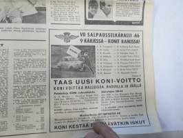 Vauhdin maailma 1966 nr 5, sis. mm. seur. artikkelit / kuvat / mainokset; Mitä toivomme Keimolalta, Suuntana Artukainen - sata autoa ja risat, Ruissalon rataa ja