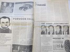 Vauhdin Maailma 1966 nr 1, sis. mm. seur. artikkelit / kuvat / mainokset; Monte Carlon rallin ja sen valokiista - eli miksi Timon ja Raunon ajo hylättiin,