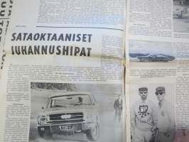 Vauhdin maailma 1965 nr 6, sis. mm. seur. artikkelit / kuvat / mainokset; Clark - Chapman - Ford - Indyn kolme suurta, Jouko Valli, Moottorirata Turkuun...