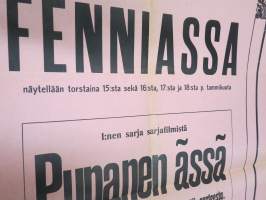 Elokuvateatteri Fennia (Pori?) - Punanen ässä + Charlie Chaplin-filmi Valekreivi -mykkäfilmi 1920 -elokuvajuliste