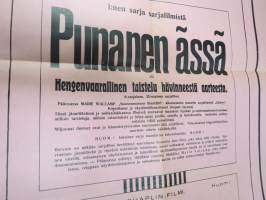 Elokuvateatteri Fennia (Pori?) - Punanen ässä + Charlie Chaplin-filmi Valekreivi -mykkäfilmi 1920 -elokuvajuliste