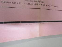 Elokuvateatteri Fennia (Pori?) - Punanen ässä + Charlie Chaplin-filmi Valekreivi -mykkäfilmi 1920 -elokuvajuliste