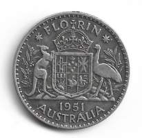 Australia 1 Florin Yrjö VI 1951 - ulkomainen kolikko hopeaa