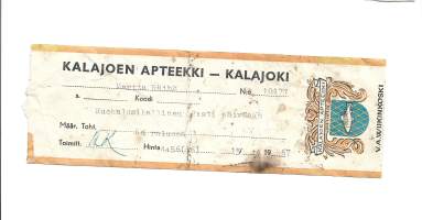 Kalajoen   Apteekki V A Wiikinkoski - resepti signatuuri 1967