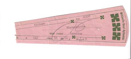 Mikkelin Uusi Apteekki  , resepti  signatuuri   1938