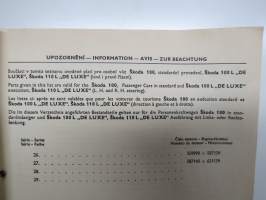 Skoda 100, 100L, 110L (de Luxe) 1970-1971 Seznam Nahradnich Dilu - List of Spare Parts - Catalogue des Åieces Détachees - Ersatzteile Katalog -varaosaluettelo