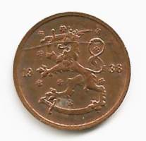 5 penniä  1938 kolikko