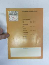 Love Records / Eteenpäin / Mellow Music / MNV / Ampex / Coronet musiikkikasetit 1975 -myyntiesite, kuvattu kansineen