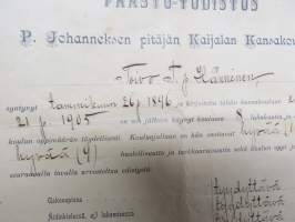 Päästötodistus P. Johanneksen pitäjän Kaijalan Kansakoulusta, Toivo T. p. Hänninen, 17.5.1909