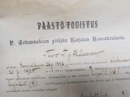 Päästötodistus P. Johanneksen pitäjän Kaijalan Kansakoulusta, Toivo T. p. Hänninen, 17.5.1909