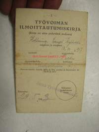 Työvoiman ilmoittautumiskirja Lempi Kyllikki Holming, Turku 1943