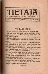 Tietäjä  -Teosofinen aikakauskirja 1-12 1919 sekä 1-10 1920