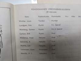 Puijon Miljoona-ajot 16.9.1951 -käsiohjelma + harvinainen "Autojen moottoripyörien erikoismaaäykset" eli kilpailusäännöt (vain talleille / kuljettajille tarkoitetut)