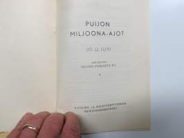 Puijon Miljoona-ajot 16.9.1951 -käsiohjelma + harvinainen "Autojen moottoripyörien erikoismaaäykset" eli kilpailusäännöt (vain talleille / kuljettajille tarkoitetut)