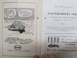 Flatenloppet 1950 -käsiohjelma, mm. suomalainen Evert Saloranta Ford V8 -vaunullaan osallistujana
