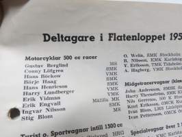 Flatenloppet 1950 -käsiohjelma, mm. suomalainen Evert Saloranta Ford V8 -vaunullaan osallistujana