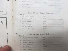 Bjerkebanen Motorcykkel- og bilrace 1950 -käsiohjelma, mm. suomalaiset Fred Geitel &amp; Evert Saloranta Ford V8 -vaunullaan osallistujana