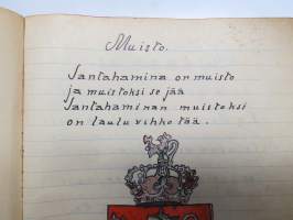 Lauluja ja muistoja sotilasajoiltani, lentosotamies Evert Saloranta (sittemmin kilpa-autoilija), Santahamina, 1937-38, erittäin hyvät ja "poikkeavat" kuvitukset