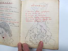 Lauluja ja muistoja sotilasajoiltani, lentosotamies Evert Saloranta (sittemmin kilpa-autoilija), Santahamina, 1937-38, erittäin hyvät ja "poikkeavat" kuvitukset