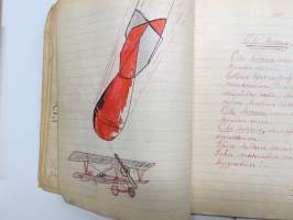 Lauluja ja muistoja sotilasajoiltani, lentosotamies Evert Saloranta (sittemmin kilpa-autoilija), Santahamina, 1937-38, erittäin hyvät ja "poikkeavat" kuvitukset