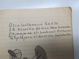 Lauluja ja muistoja sotilasajoiltani, lentosotamies Evert Saloranta (sittemmin kilpa-autoilija), Santahamina, 1937-38, erittäin hyvät ja "poikkeavat" kuvitukset