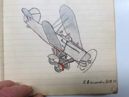 Lauluja ja muistoja sotilasajoiltani, lentosotamies Evert Saloranta (sittemmin kilpa-autoilija), Santahamina, 1937-38, erittäin hyvät ja "poikkeavat" kuvitukset