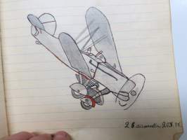 Lauluja ja muistoja sotilasajoiltani, lentosotamies Evert Saloranta (sittemmin kilpa-autoilija), Santahamina, 1937-38, erittäin hyvät ja "poikkeavat" kuvitukset