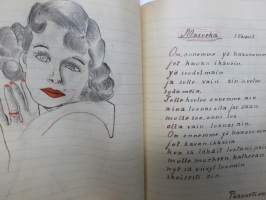 Lauluja ja muistoja sotilasajoiltani, lentosotamies Evert Saloranta (sittemmin kilpa-autoilija), Santahamina, 1937-38, erittäin hyvät ja "poikkeavat" kuvitukset