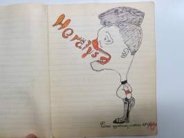 Lauluja ja muistoja sotilasajoiltani, lentosotamies Evert Saloranta (sittemmin kilpa-autoilija), Santahamina, 1937-38, erittäin hyvät ja "poikkeavat" kuvitukset