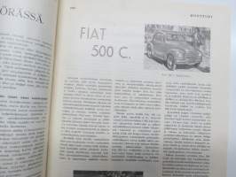 Moottori 1949 nr 11, AK 30-vuotias, Fiat 500 C, Auto USA:ssa, Nainen ohjauspyörässä, Turussa maamme ensimmäinen Speedway-rata, takakansi Evert Saloranta (Ford V8)