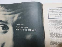 Hymy 1960 nr 1, Kansikuva Miss Skandinavia Eija Häkkinen, Kuherruskuukausi kunnalliskodissa, Taina Elg - Viktor Klimenko, Totuus Kouvolan puhelintyttöverkostosta...