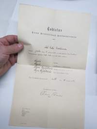 Todistus Turun Kristillisestä Kansanopistosta - Aili Ester Kakkonen v. 1934 - allekrjoitus Olavi Kares