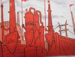 "Magnitogorsk, Uralmash, Baku 2, suunnitelmatalouden 5-vuotissaavutuksia" -neuvostoliittolainen propagandajuliste v. 1970