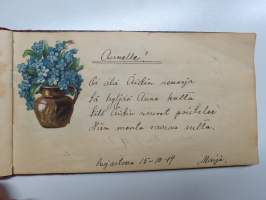 Muistokirja - Aune Heleena Ruuth (Suojaasto, Vehmaa) -muistokirja kiiltokuvineen ja  teksteineen vv. 1919-1923, runsaasti kiiltokuvia, kaikki näkyvät kohteen kuvista