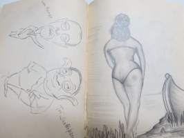 Sotilasmuistioni, M.E. 1955 -varusmiesaikaisia muistoja ja piirroksia ym. varten tarkoitettu kirja, tässä enimmäkseen piirroshahmotelmia